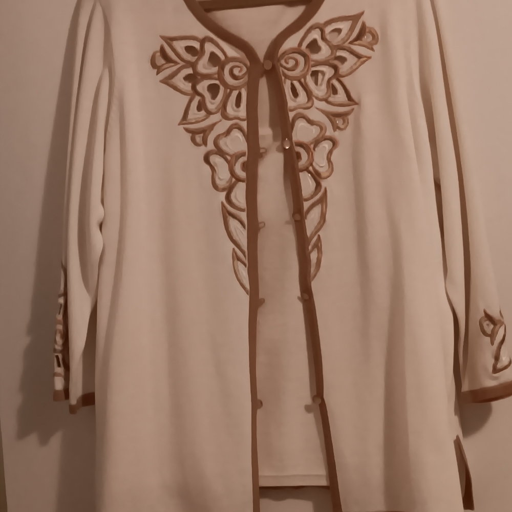 Cream & Dark Taupe with cream floral accent 2 pc sweater tank & cardigan set